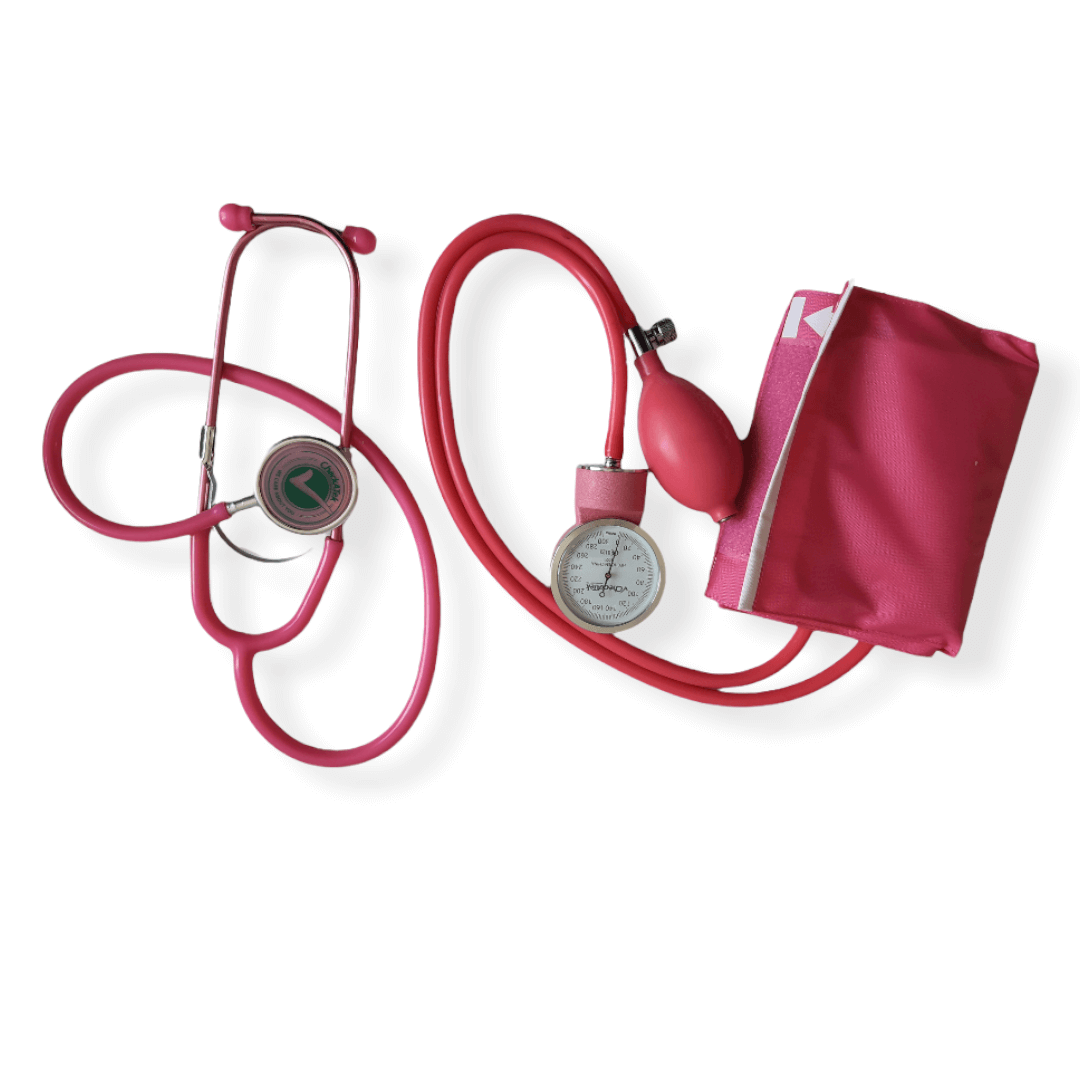 Kit baumanómetro aneroide con estetoscopio campana doble adulto, rosa